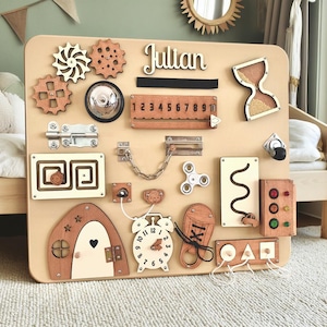 Personalized Busy Board - Montessori Board For Toddler - Activity Board For 1 Year Old - Educational Sensory Board 1st Birthday Gift Wooden image 3