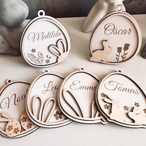 Ornement d'oeuf de Pâques en bois personnalisé Étiquette cadeau de Pâques personnalisée Décoration de panier de Pâques Cadeau de Pâques pour enfants Étiquettes d'oeufs de Pâques en bois personnalisées