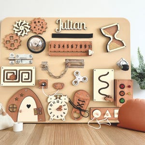 Personalized Busy Board - Montessori Board For Toddler - Activity Board For 1 Year Old - Educational Sensory Board 1st Birthday Gift Wooden image 2