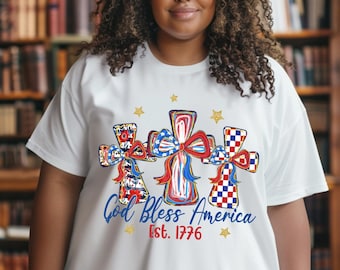 Patriotic Cross Shirt – Christian American Flag Tee, Faith and Freedom T-Shirt, Religious 4th of July Apparel