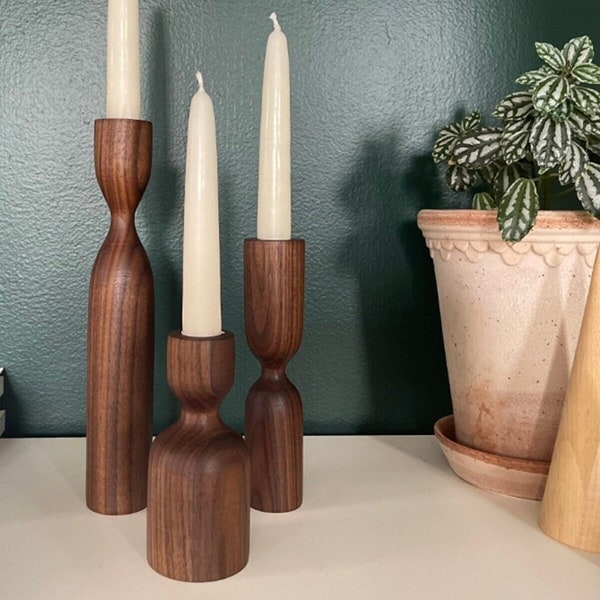 Lot de 3 bougeoirs scandinaves en bois, style scandinave minimaliste, cadeau de Noël, cadeau de support fait main, décoration de table fait maison