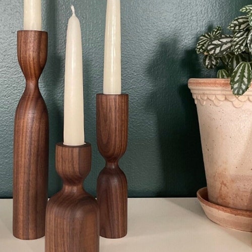 Wooden Scandinavian Candlestick Holders Set of 3 Minimalist Etsy