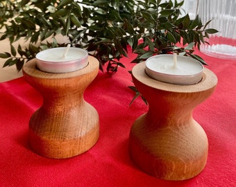 Wooden Candle Holder Set of 2, Table Centerpiece for Mother Days Gift, Handmade Tealight Holder, Rustic Tealight Holder, Gift for Mom