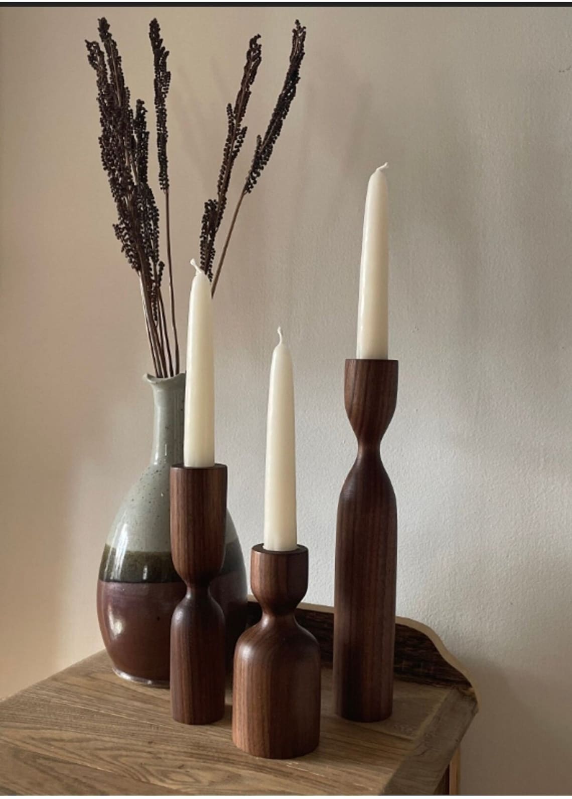 Wooden Scandinavian Candlestick Holders Set of 3 Minimalist Etsy