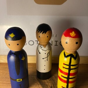 Profession Peg Doll Set, First Responders, Community Workers, Career Peg Dolls, Toddler Gift, Chef, Fireman, Police Officer, Doctor image 5