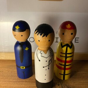 Profession Peg Doll Set, First Responders, Community Workers, Career Peg Dolls, Toddler Gift, Chef, Fireman, Police Officer, Doctor image 4