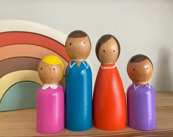 Waldorf Peg Family Set, Diversity Toy, Montessori Toddler Peg Dolls, Nursery Decor, Sensory Toy, Cake Topper, Gift for Children