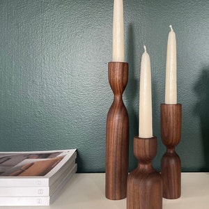 Wooden Scandinavian Candlestick Holders Set of 3, Minimalist Scandinavian Style, Christmas Gift, Handmade Holder Gift, Homemade Table Decor image 2