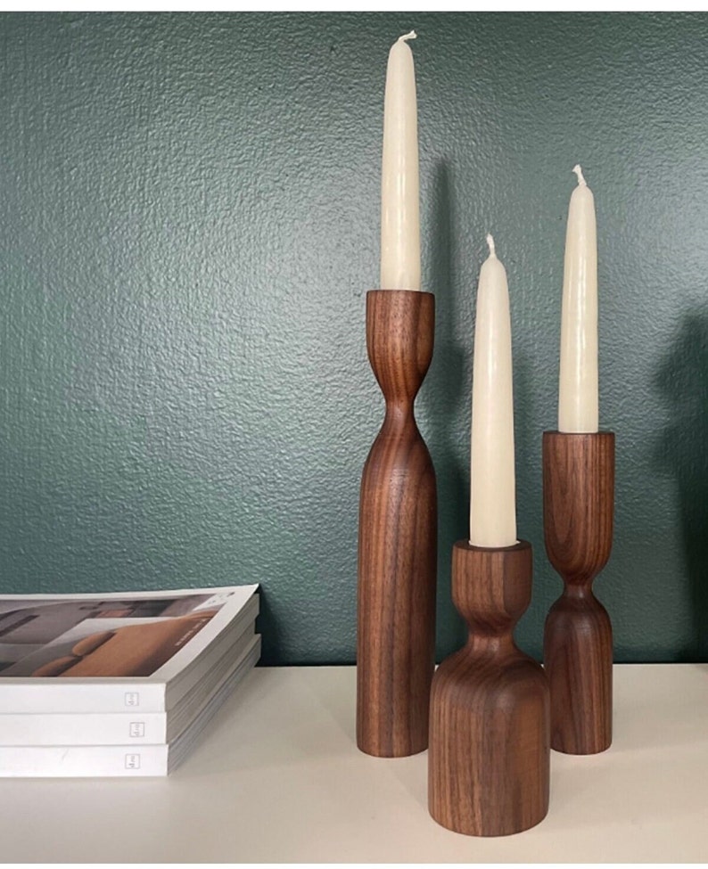 Wooden Scandinavian Candlestick Holders Set of 3, Minimalist Scandinavian Style, Christmas Gift, Handmade Holder Gift, Homemade Table Decor image 2