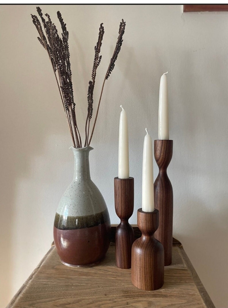 Wooden Scandinavian Candlestick Holders Set of 3, Minimalist Scandinavian Style, Christmas Gift, Handmade Holder Gift, Homemade Table Decor image 4