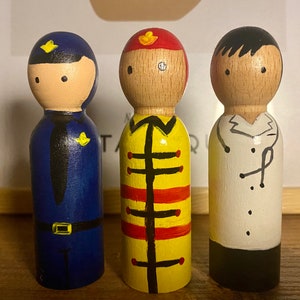 Profession Peg Doll Set, First Responders, Community Workers, Career Peg Dolls, Toddler Gift, Chef, Fireman, Police Officer, Doctor image 3