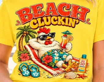 Beach Chicken PNG, Retro Summer Shirt Design, Tropical Sublimation