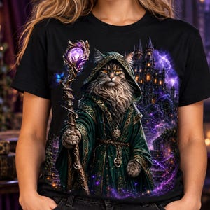 魔法使いの猫 PNG | ファンタジー魔術師 Tシャツ デザイン | 魔法の昇華プリント