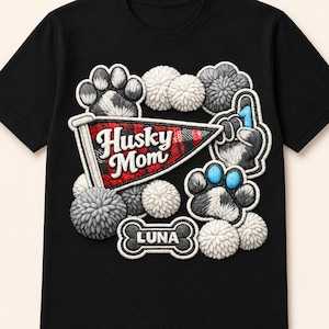 Husky Mom Png Embossed Patch Style Dog Lover Tshirt
