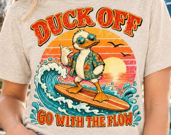 Duck Surfing PNG, Retro Beach Shirt Design, Sublimation File