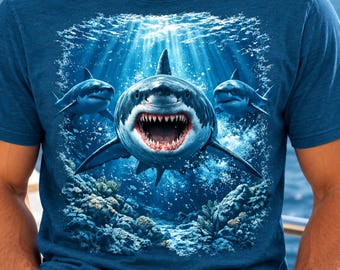 Three Sharks PNG, Deep Sea Shirt Design, Ocean Sublimation File