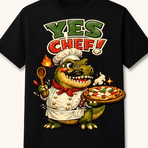 Crocodile amusant PNG – Design rétro par sublimation de Yes Chef Pizza