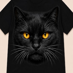 Black Cat PNG | Big Face Cat T Shirt Design | Amber Eyes Sublimation