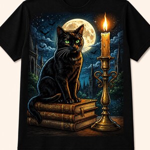 Zwarte Kat Heks PNG Gotisch Maan Shirt Ontwerp Digitale Download