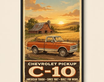 Vintage Pickup Truck Poster, Farmhouse Wall Art, Classic Truck Printable