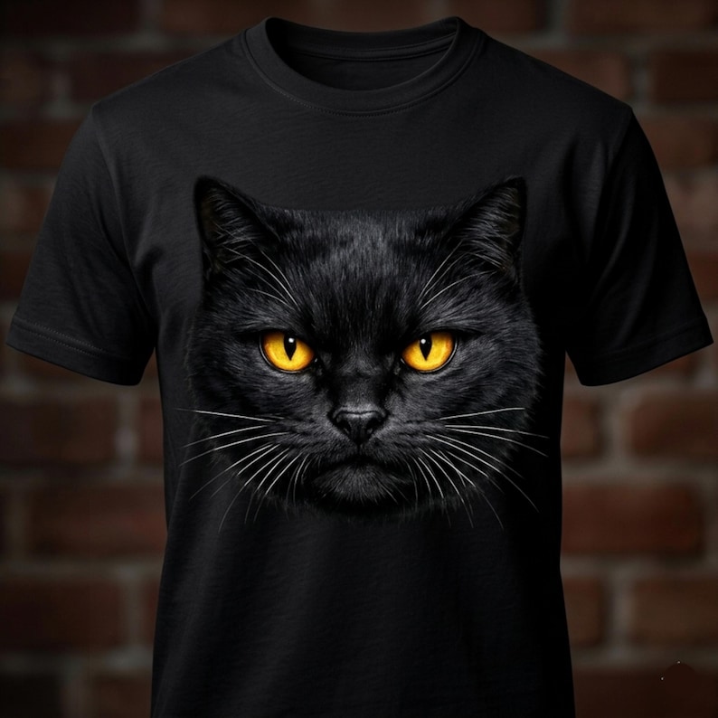 Big Face Black Cat Tshirt Design digital download thumbnail for POD platforms