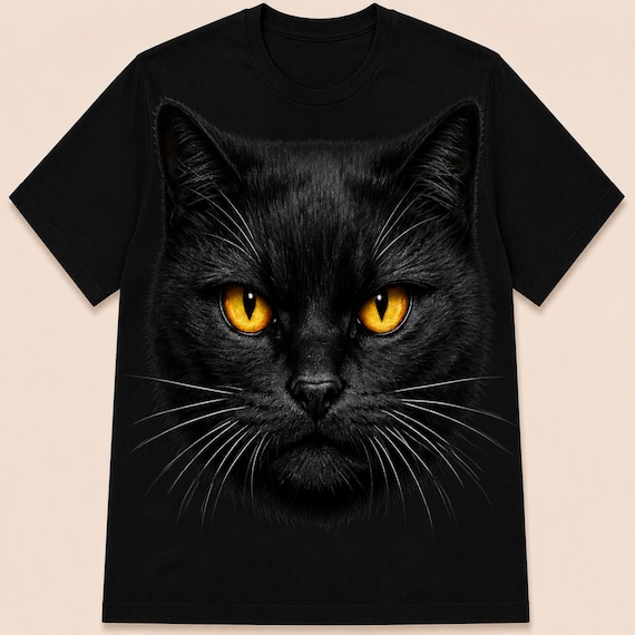Black Cat PNG | Big Face Cat T Shirt Design | Amber Eyes Sublimation