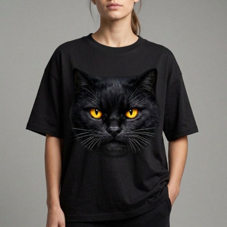 Big Face Black Cat Tshirt Design PNG file preview on white background