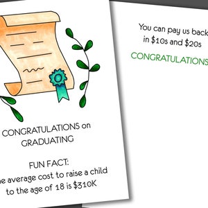 Pay Us Back Money Graduation Card, Funny Adult Humor Card, Funny Congratulations Card