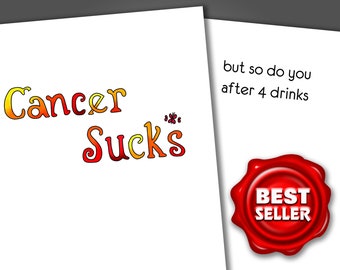 Cancer Sucks Get Well Soon Card, Funny Watercolor Encouragement Card