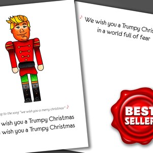 May include: A Christmas-themed card with a cartoon nutcracker figure in red, green, and black. The card includes the text "We wish you a Trumpy Christmas" and a "Best Seller" seal.