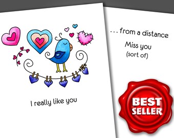 Funny Missing You Card, Watercolor Bird Design