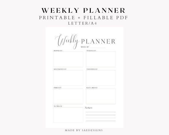 Weekly Planner Printable Instant Download Minimal Planner - Etsy