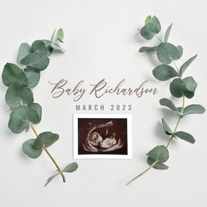 Digital Baby Announcement, Pregnancy Announcement For Social Media, Greenery - Neutral Pregnancy Reveal Digital - Template Download