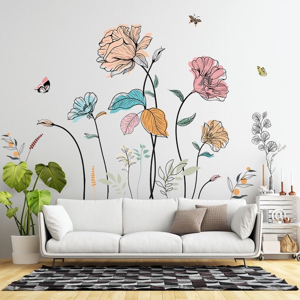 Floral Wall Decals Etsy UK