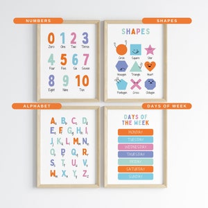 Impresiones educativas de habitaciones para niños, decoración de habitaciones para niños, póster de sala de juegos A4/A5 - Conjunto de impresión de calidad premium - Números de regalo de aprendizaje temprano, escolarización
