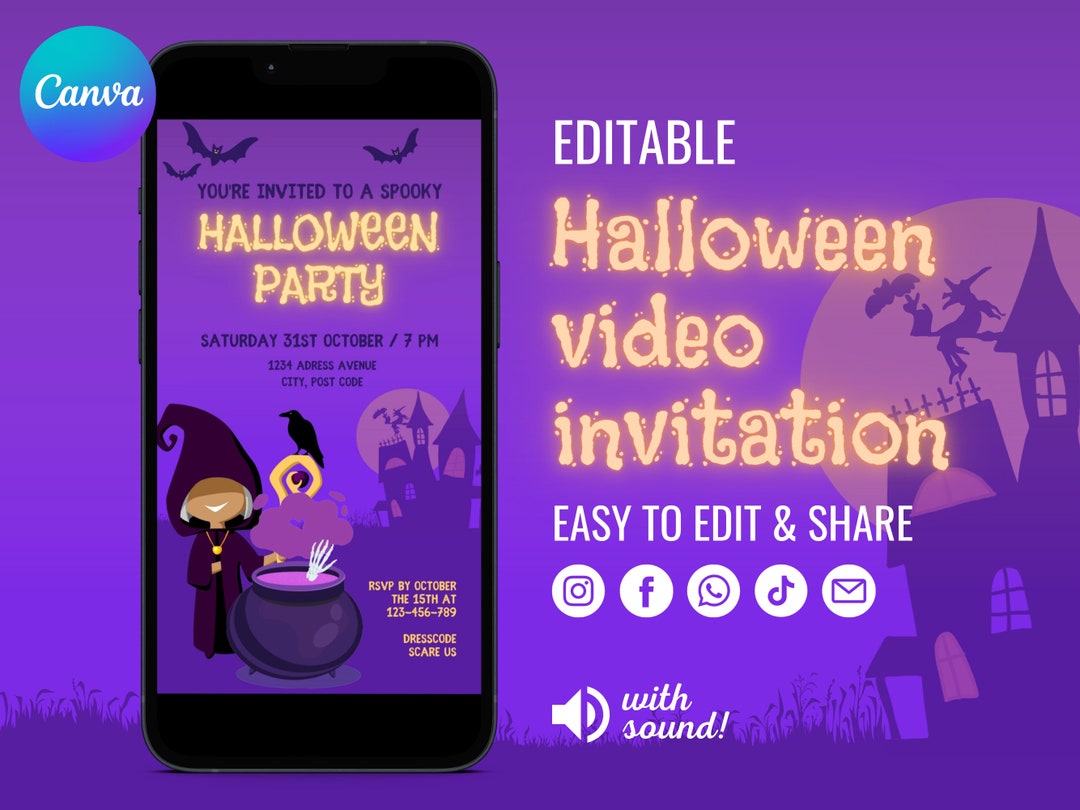 kids-halloween-invite-canvas-templates-editable-kids-etsy