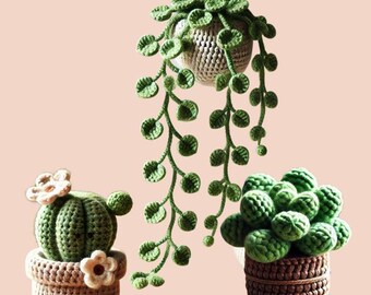 かぎ針編みの植物パターンセット: あみぐるみ、多肉植物、つる