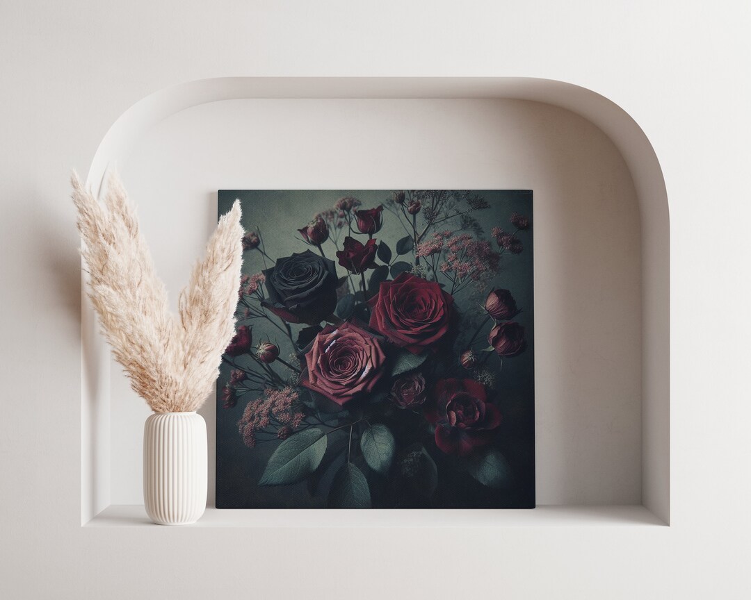 PRINTABLE Moody Vintage Flower Print | Antique Rose Painting Printable ...