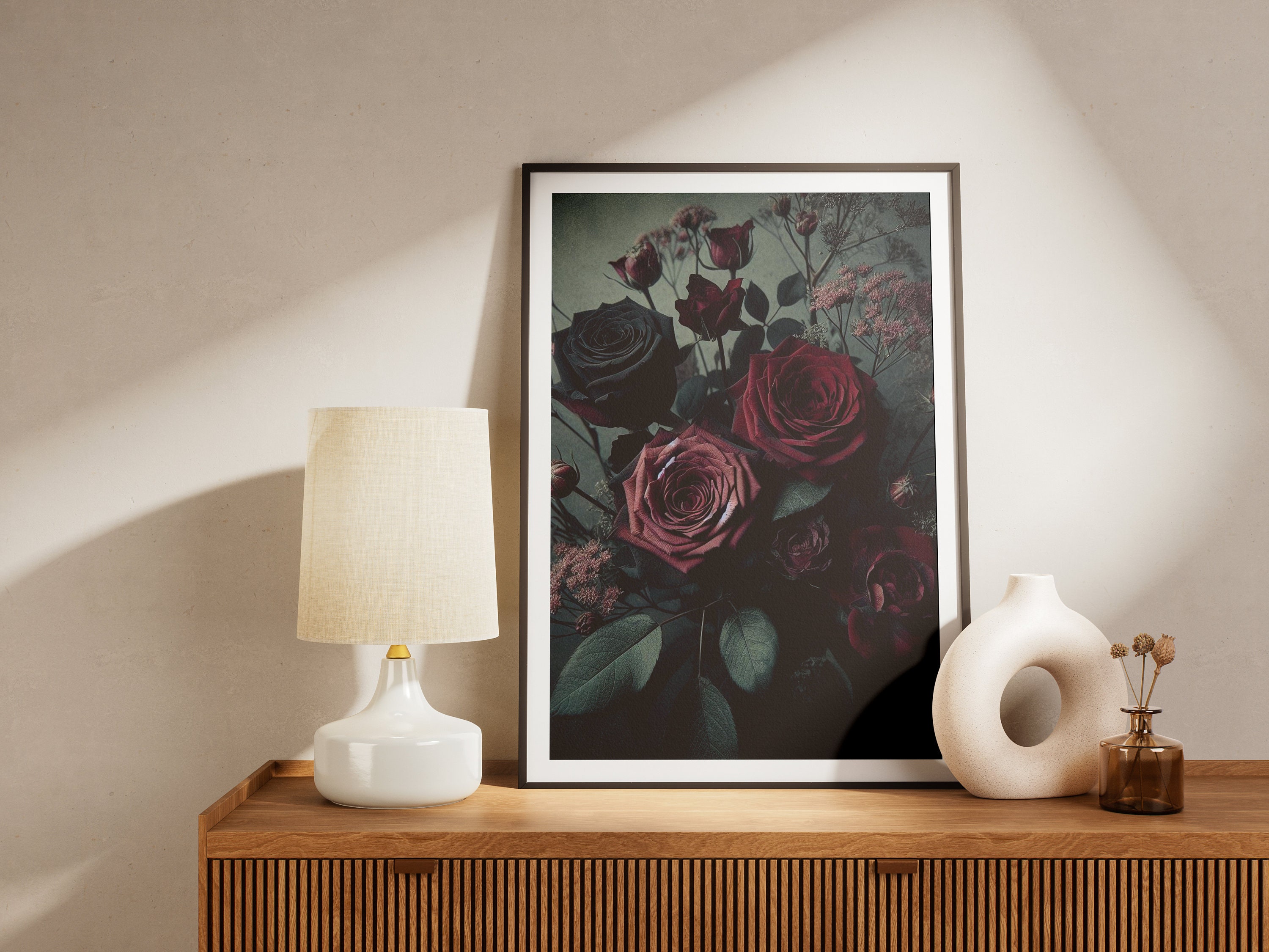 PRINTABLE Moody Vintage Flower Print | Antique Rose Painting Printable ...