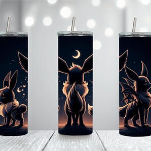 3 Eevee evolutions sublimation tumbler wrap - 20oz and tapered, Pokemon DESIGNS ,DarkMod Halloween Eevee Tumbler-Eevee Halloween Party-Luxry