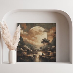 PRINTABLE Dark Moon Painting | Vintage Moody Cottagecore  | Dark Academia Aesthetic | Digital Download | OIL Painting | Wall Art
