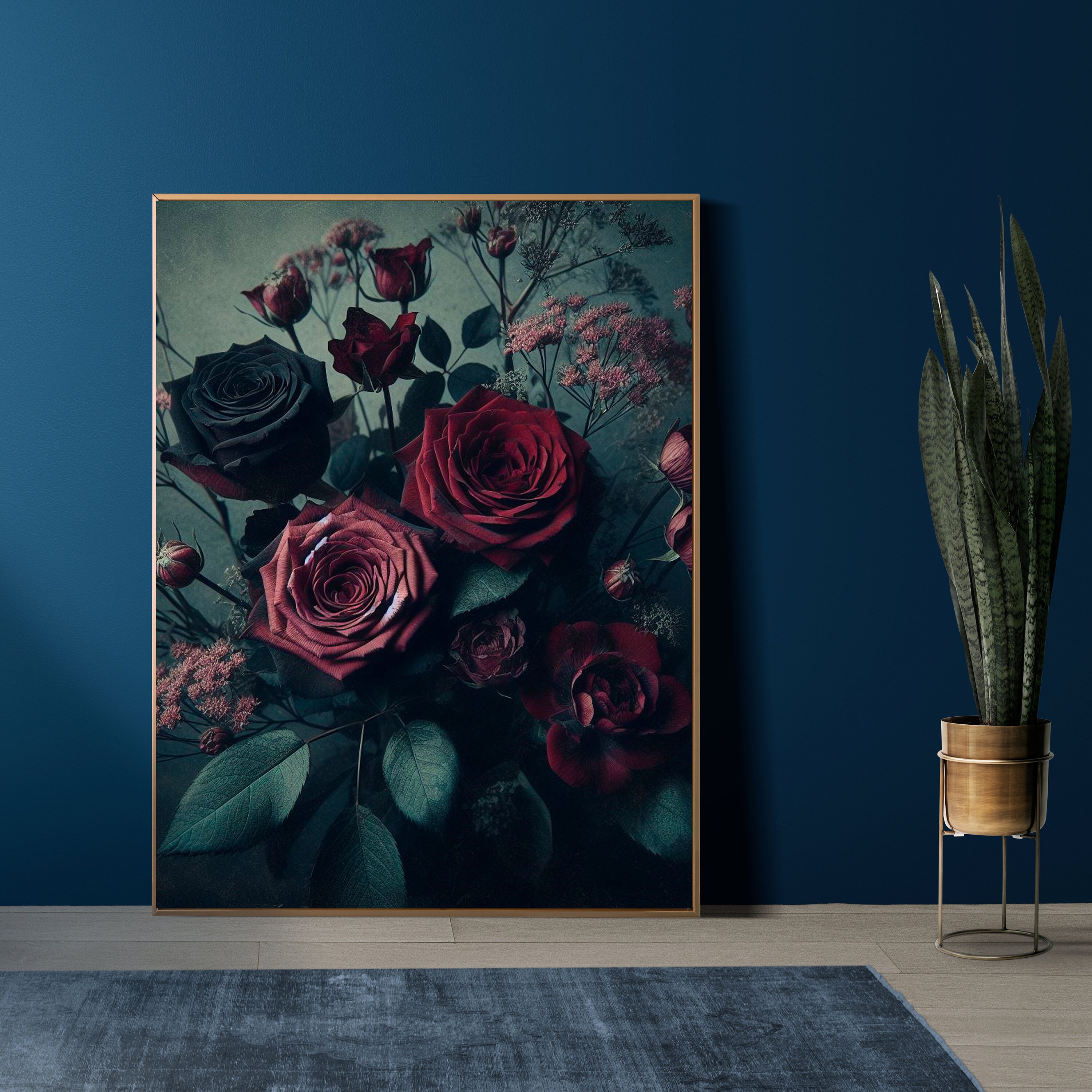 PRINTABLE Moody Vintage Flower Print | Antique Rose Painting Printable ...
