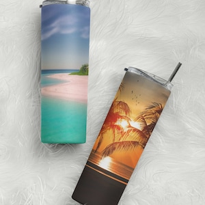 20 oz Skinny Tumbler, Sublimation Design Template, Beach Sunset Tumbler Design Straight & Tapered Digital Download PNG