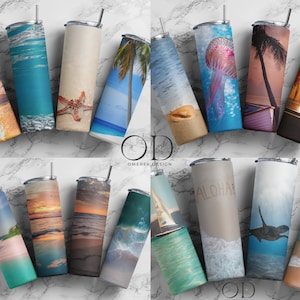 Beach Tumbler Wrap Bundle, 20 oz Skinny Tumbler Design Sublimation, Straight and Tapered Digital Download PNG