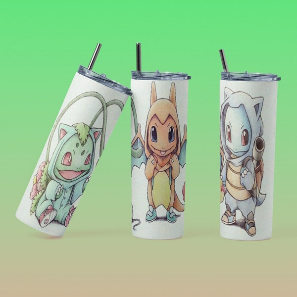 Pokemon- Charmander, Squirtle, Bulbasaur, 20 oz straight + 20oz tapered sublimation tumbler wraps, pokemon tumbler, Tumbler PNG Digital