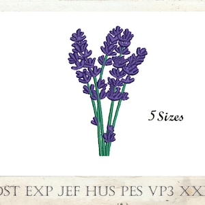 Lavendel borduurontwerp, botanische lavendel bloem machineborduurbestanden, direct digitaal, 5 maten