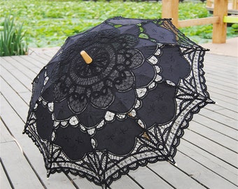 Parapluie en dentelle victorienne en coton détaillé, accessoires de mariage, parapluie ivoire, cadeau de mariage, style victorien, parapluie noir, festival, cadeaux