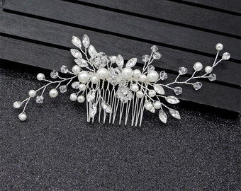 Bridal Silver Crystal Rhinestone Pearl Hair Comb,Wedding Hair Comb,Bridal Hair Accessories,Bridesmaid Hair Comb,Wedding Hair Piece