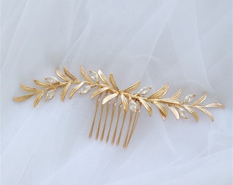 Gold, Leaf, Hair, Comb, Zircon, Bridal, Headpiece, Simple, Wedding, Hair, Accessories, Bridesmaid, Hair, Pins