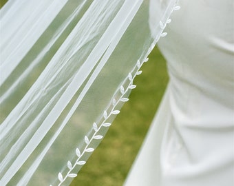 Voile de feuille de mariage avec peigne, voile de cathédrale élégant, voile du bout des doigts, voile blanc de mariée, mariage Boho, long voile, voiles de mariage en dentelle pour la mariée